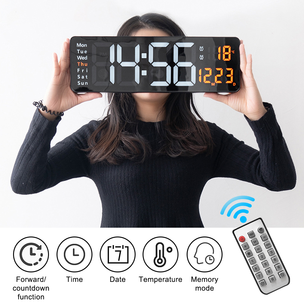 16inch Wall Mounted Digital Wall Clock Remote Control Temp Date Week Display Power Off Memory Table Clock Dual Alarms 16inch Wall Mounted Digital Wall Clock Remote Control Temp Date Week Display Power Off Memory Table Clock Dual Alarms