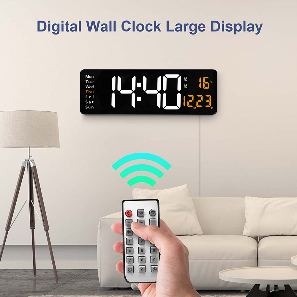 16inch Wall Mounted Digital Wall Clock Remote Control Temp Date Week Display Power Off Memory Table Clock Dual Alarms 16inch Wall Mounted Digital Wall Clock Remote Control Temp Date Week Display Power Off Memory Table Clock Dual Alarms