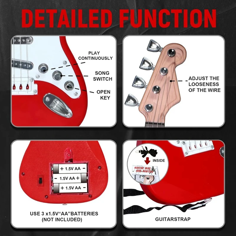 17In Guitar Toy For Kids, 4 Strings Electric Guitar Musical Instruments For Children, Portable Electronic Instrument Toy