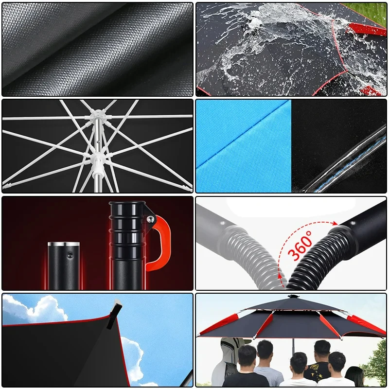 1.8-2.6M Parasol Fishing Umbrella Double-Layer Outdoor Sun Protection Camping Umbrella Waterproof Shade Umbrella Beach