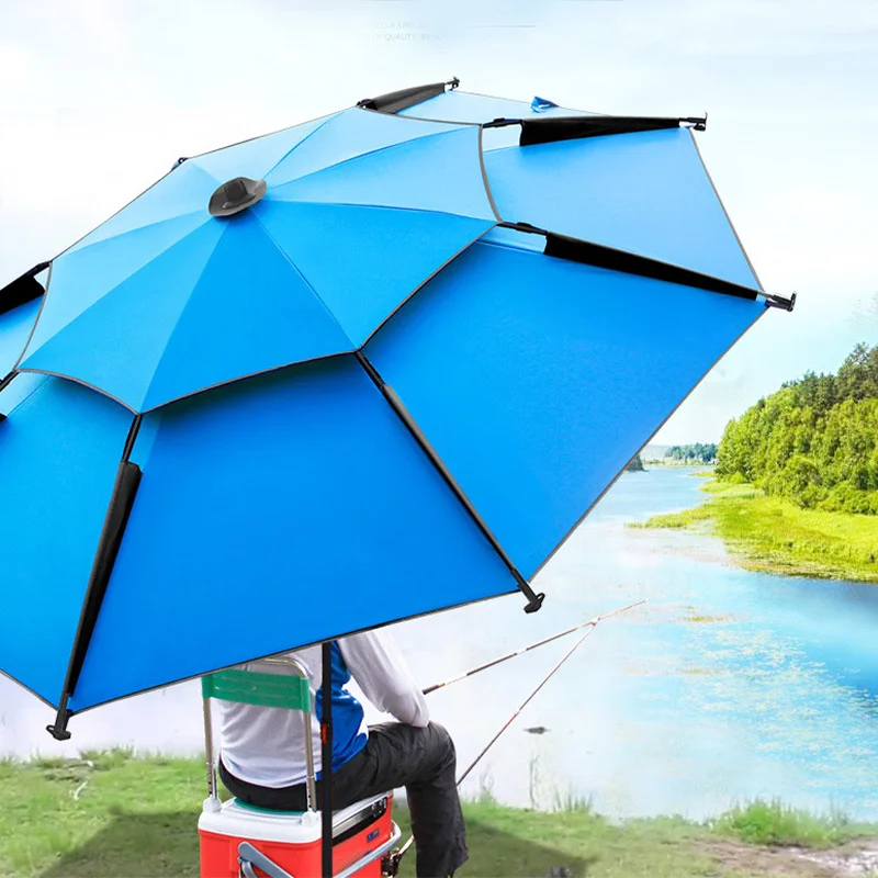 1.8-2.6M Parasol Fishing Umbrella Double-Layer Outdoor Sun Protection Camping Umbrella Waterproof Shade Umbrella Beach