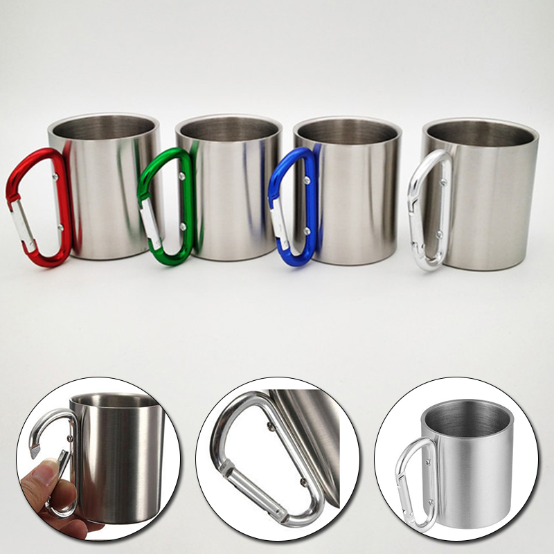 180ml Stainless Steel Cup For Camping Traveling Outdoor Cup with Handle Carabiner Climbing Backpacking Hiking Portable