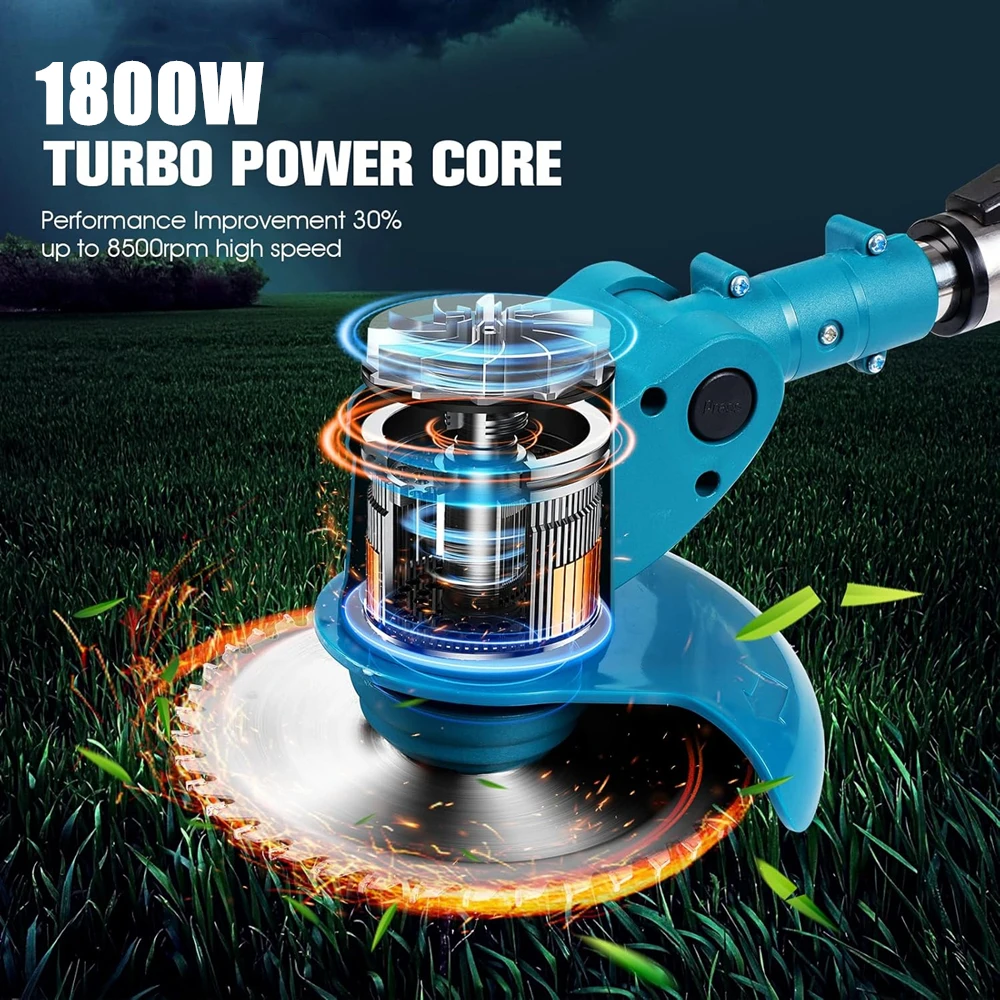 1850W Electric Lawn Mower Length Adjustable Handheld Cutter Cordless Garden Grass Cutting Trimmer For Makita 18V Battery