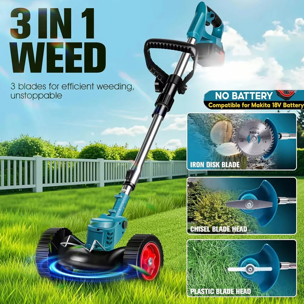 1850W Electric Lawn Mower Length Adjustable Handheld Cutter Cordless Garden Grass Cutting Trimmer For Makita 18V Battery