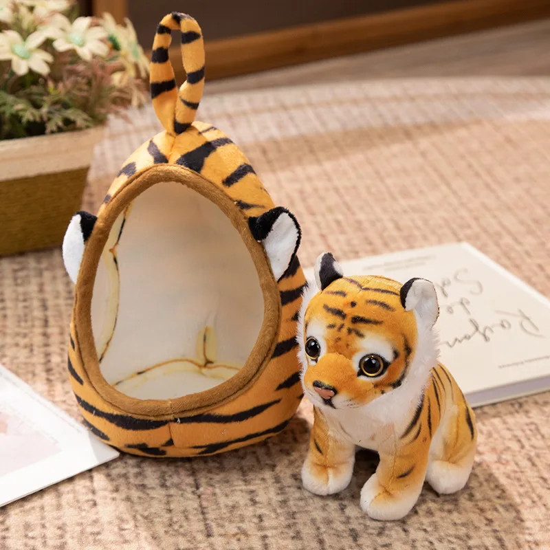 18cm Stuffed Simulated Animal Plush Nest Small Tiger Leopard Giraffe Lion Dolls Plushie Baby Birthday Present Throw