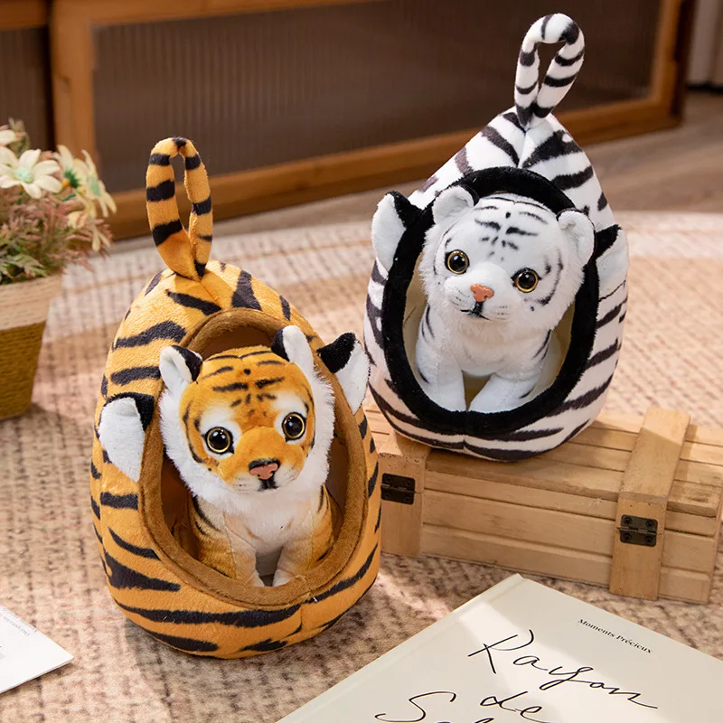 18cm Stuffed Simulated Animal Plush Nest Small Tiger Leopard Giraffe Lion Dolls Plushie Baby Birthday Present Throw