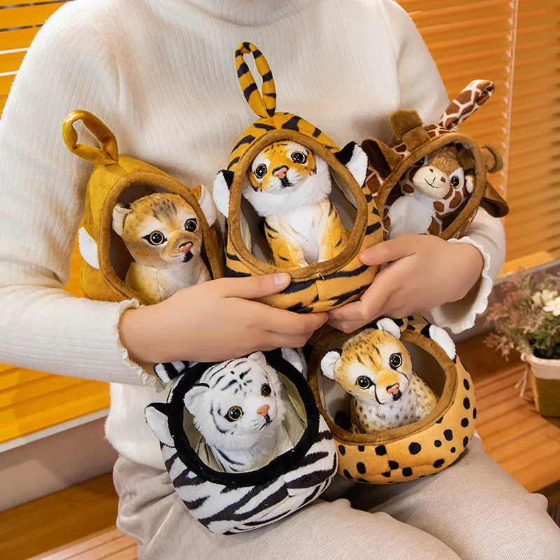 18cm Stuffed Simulated Animal Plush Nest Small Tiger Leopard Giraffe Lion Dolls Plushie Baby Birthday Present Throw