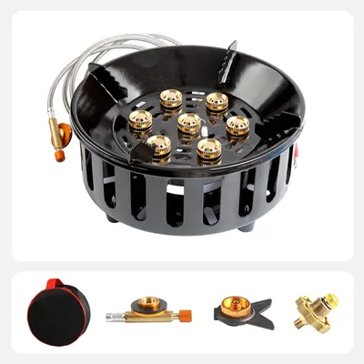 19800W 7-Core Camping Stove High-Power Strong Fire Portable Tourist Gas Burner Windproof Electronic Ignition Hiking