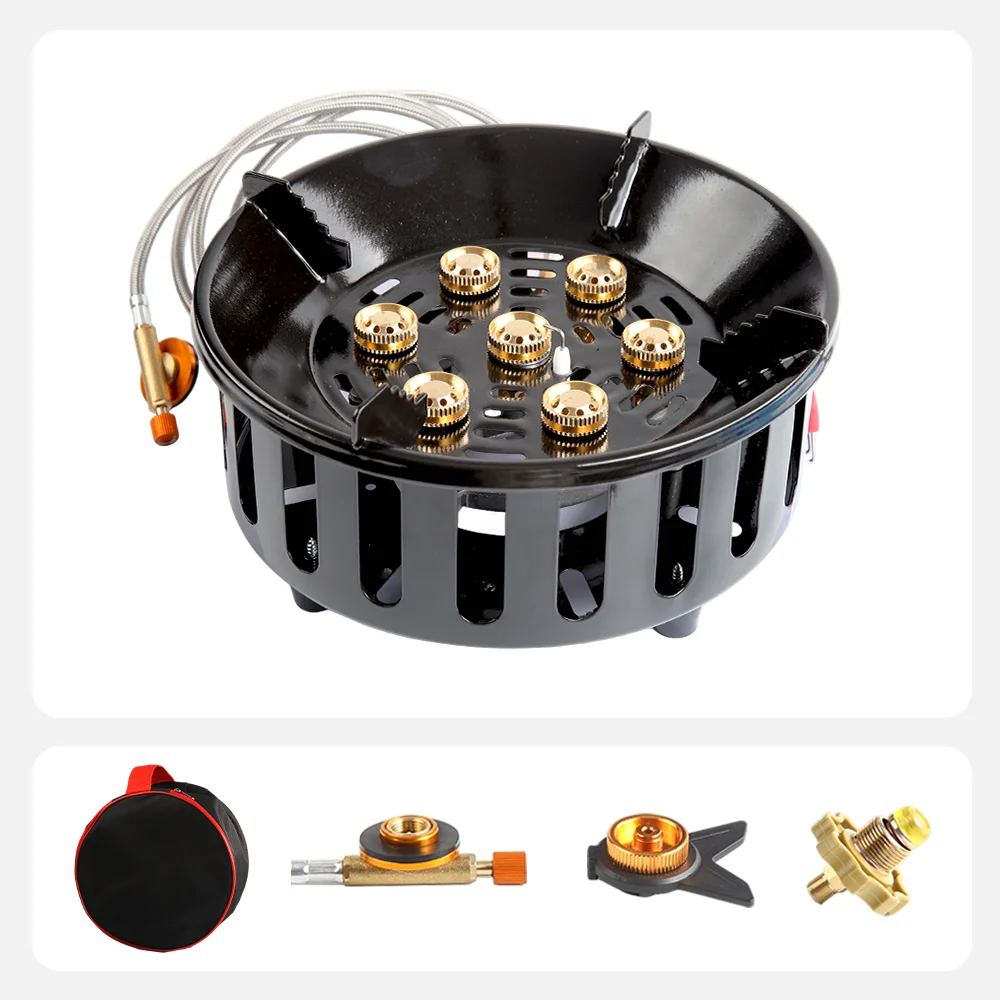 19800W 7-Core Camping Stove High-Power Strong Fire Portable Tourist Gas Burner Windproof Electronic Ignition Hiking
