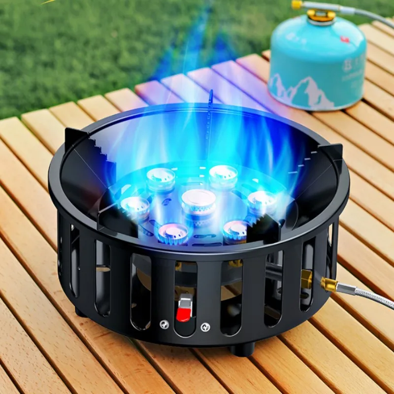 19800W 7-Core Camping Stove High-Power Strong Fire Portable Tourist Gas Burner Windproof Electronic Ignition Hiking