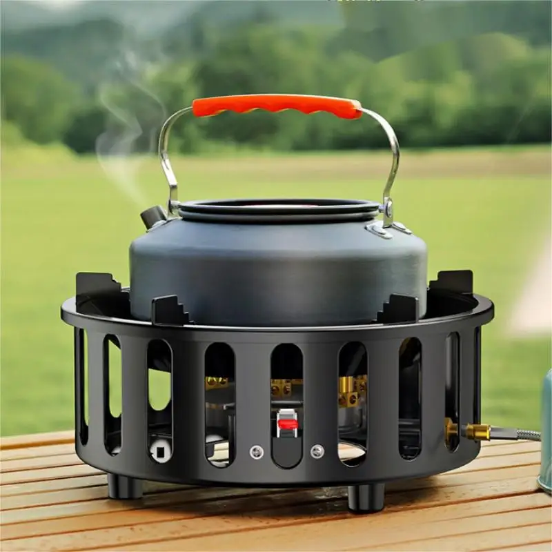 19800W 7-Core Camping Stove High-Power Strong Fire Portable Tourist Gas Burner Windproof Electronic Ignition Hiking