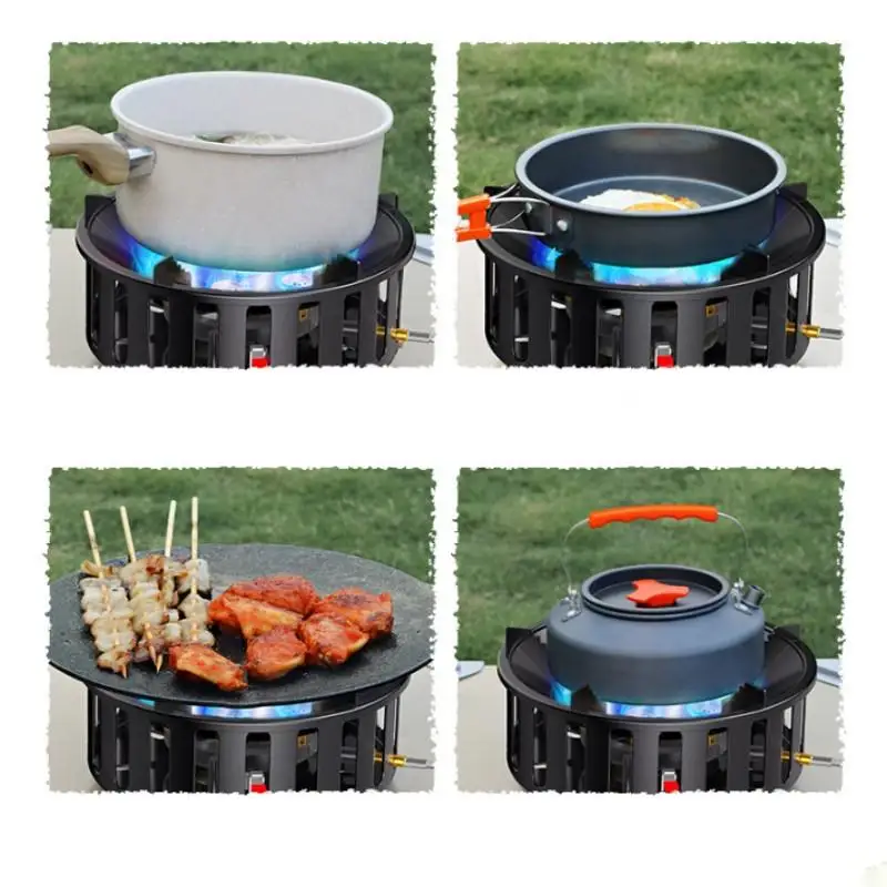 19800W 7-Core Camping Stove High-Power Strong Fire Portable Tourist Gas Burner Windproof Electronic Ignition Hiking