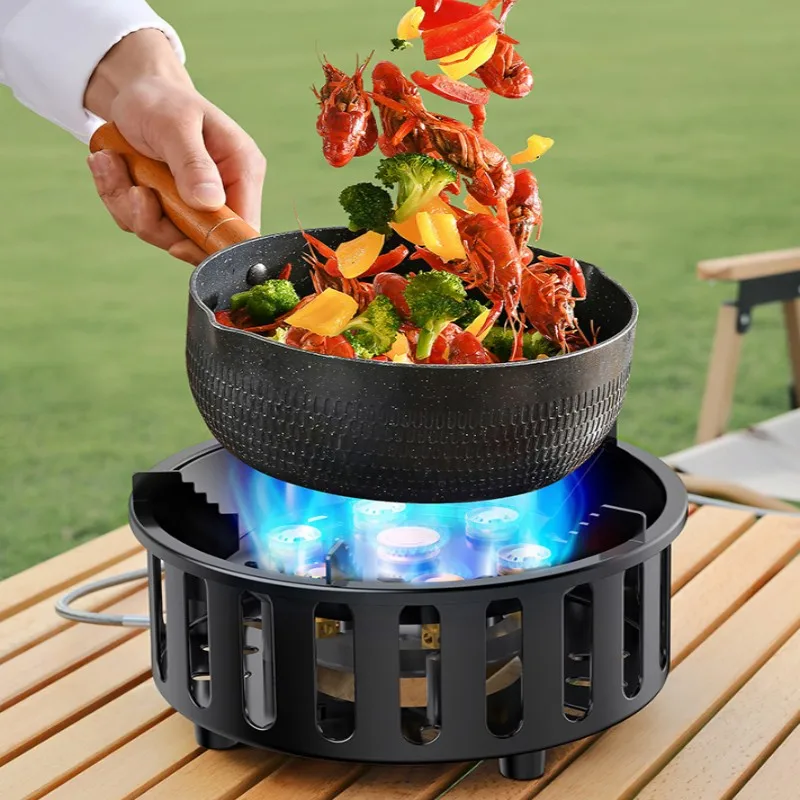 19800W 7-Core Camping Stove High-Power Strong Fire Portable Tourist Gas Burner Windproof Electronic Ignition Hiking