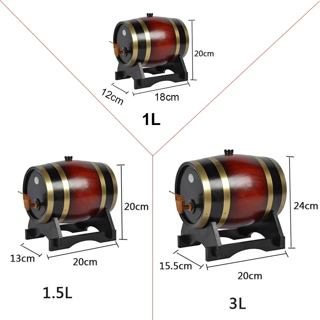 1L/1.5L/3L Wood Wine Barrel Vintage Oak Beer Brewing Accessories Whiskey Storage Container Home Decoration Wine Bar
