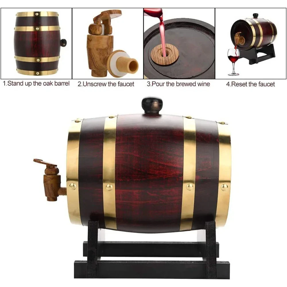 1L/1.5L/3L Wood Wine Barrel Vintage Oak Beer Brewing Accessories Whiskey Storage Container Home Decoration Wine Bar