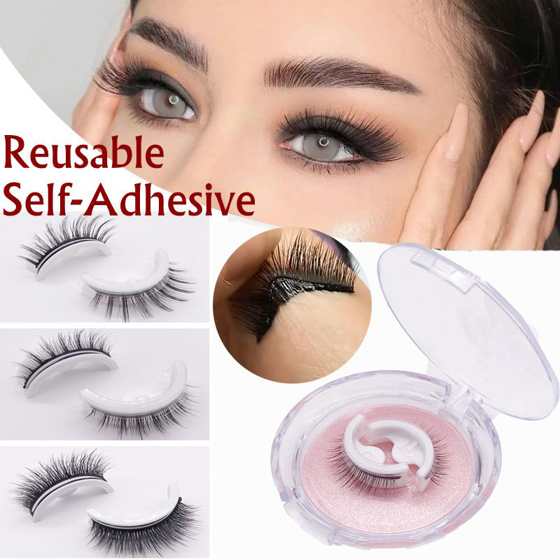 1Pair Reusable Self Adhesive False Eyelashes 3D Mink Lashes Glue-free Eyelash Extension 3 Seconds to Wear No Glue