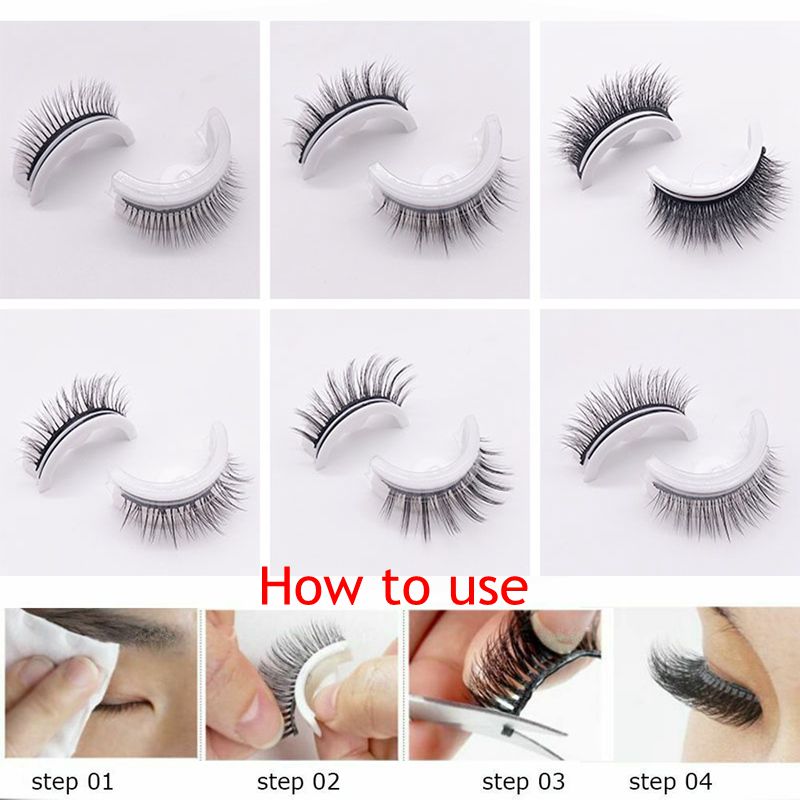 1Pair Reusable Self Adhesive False Eyelashes 3D Mink Lashes Glue-free Eyelash Extension 3 Seconds to Wear No Glue