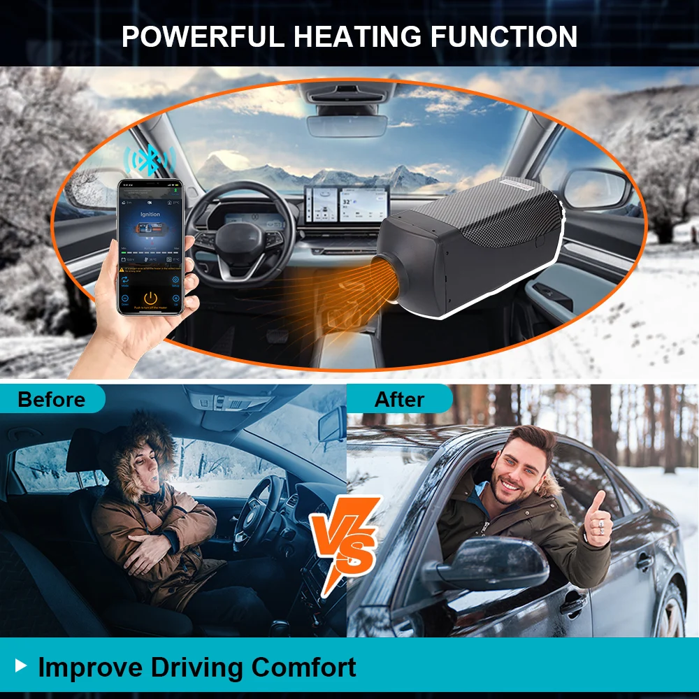 2-8KW 12V and 24V Split machine Diesel Heater bluetooth Remote Control Automatic Altitude Adjustment for RV Trailer