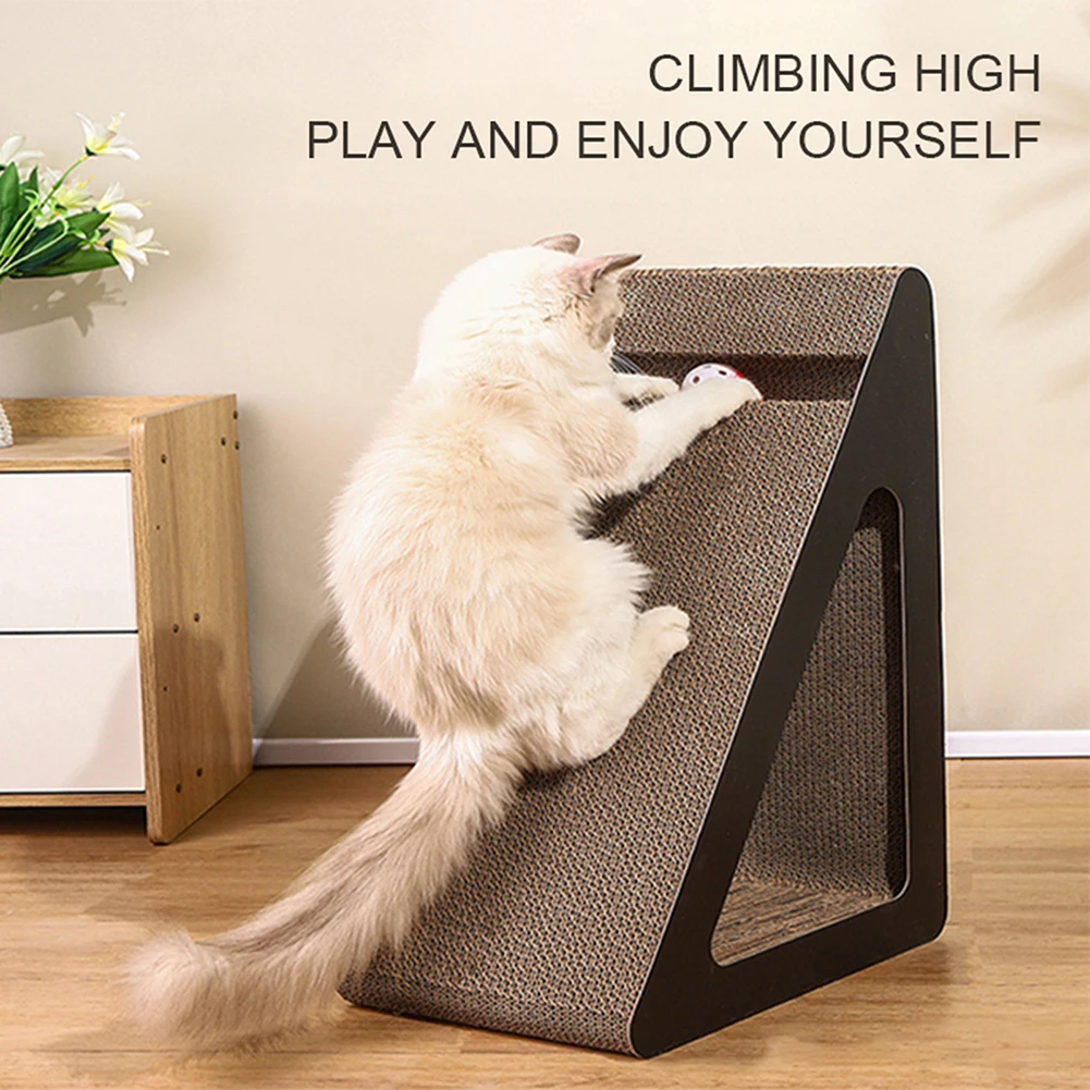 2 In 1 Cat Scratcher Cardboard Triangles Shaped With Spinnings Balls Sturdy Anti-Scratch Relieves Cat Stress Toy For