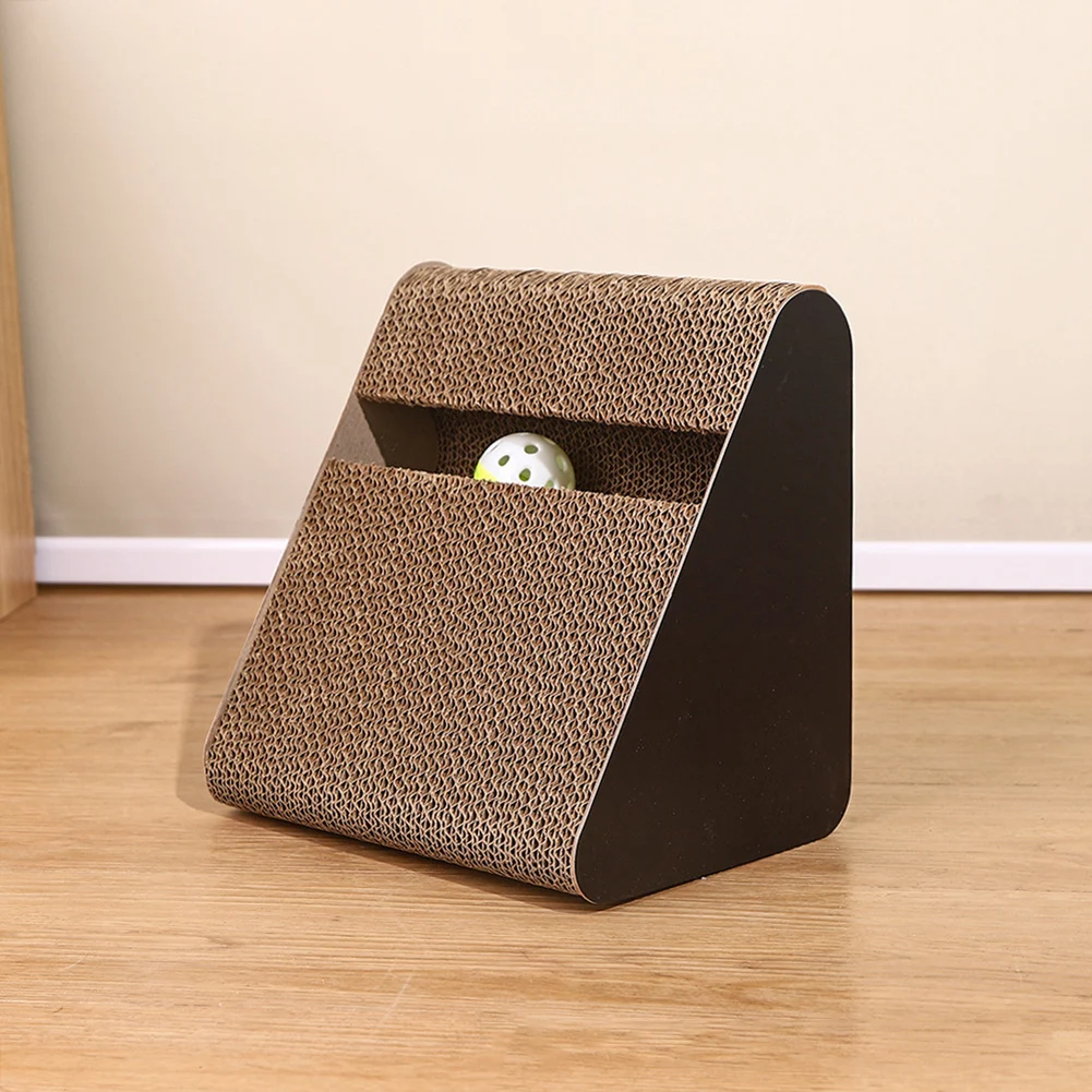 2 In 1 Cat Scratcher Cardboard Triangles Shaped With Spinnings Balls Sturdy Anti-Scratch Relieves Cat Stress Toy For