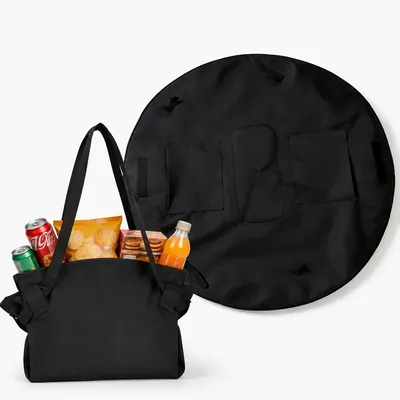 2 in 1 Convertible Picnic Mat Tote Bag 100cm Round Outdoor Blanket Large Capacity Shoulder Bag for Camping Beach Park