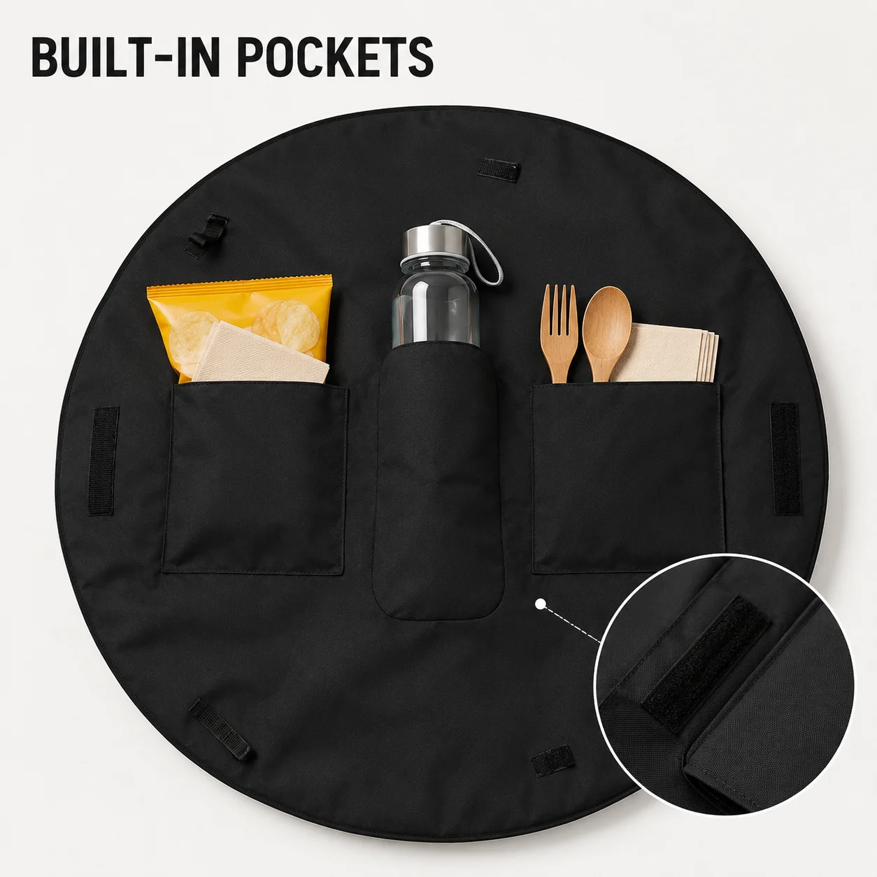 2 in 1 Convertible Picnic Mat Tote Bag 100cm Round Outdoor Blanket Large Capacity Shoulder Bag for Camping Beach Park