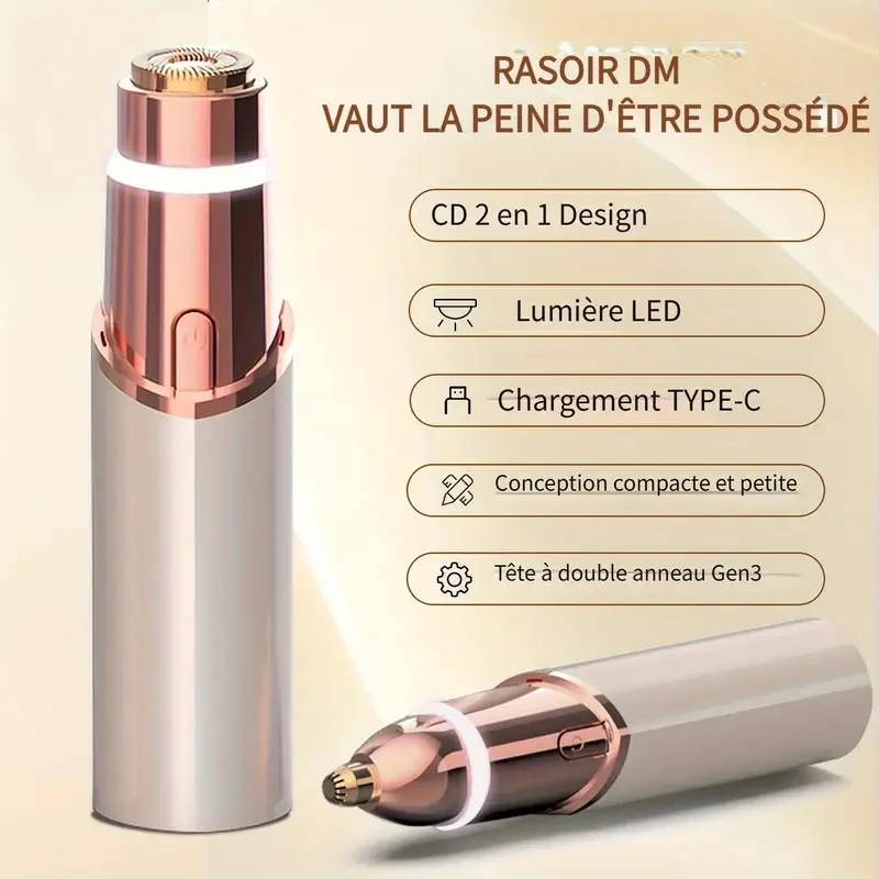 2-in-1 Facial and Eyebrow Trimmer, USB Charging Hair Removal Device, Women's Lipstick Shaver, Suitable for Face, Lips