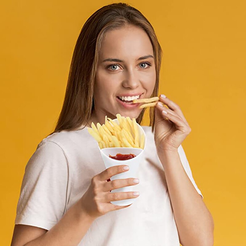 2 in 1 French Fry Cone Dip Cup Two Cup Mouth French Fries Shelf Holder Assorted Sauce French Fry Sauce Serving Cup 2 in 1 French Fry Cone Dip Cup Two Cup Mouth French Fries Shelf Holder Assorted Sauce French Fry Sauce Serving Cup