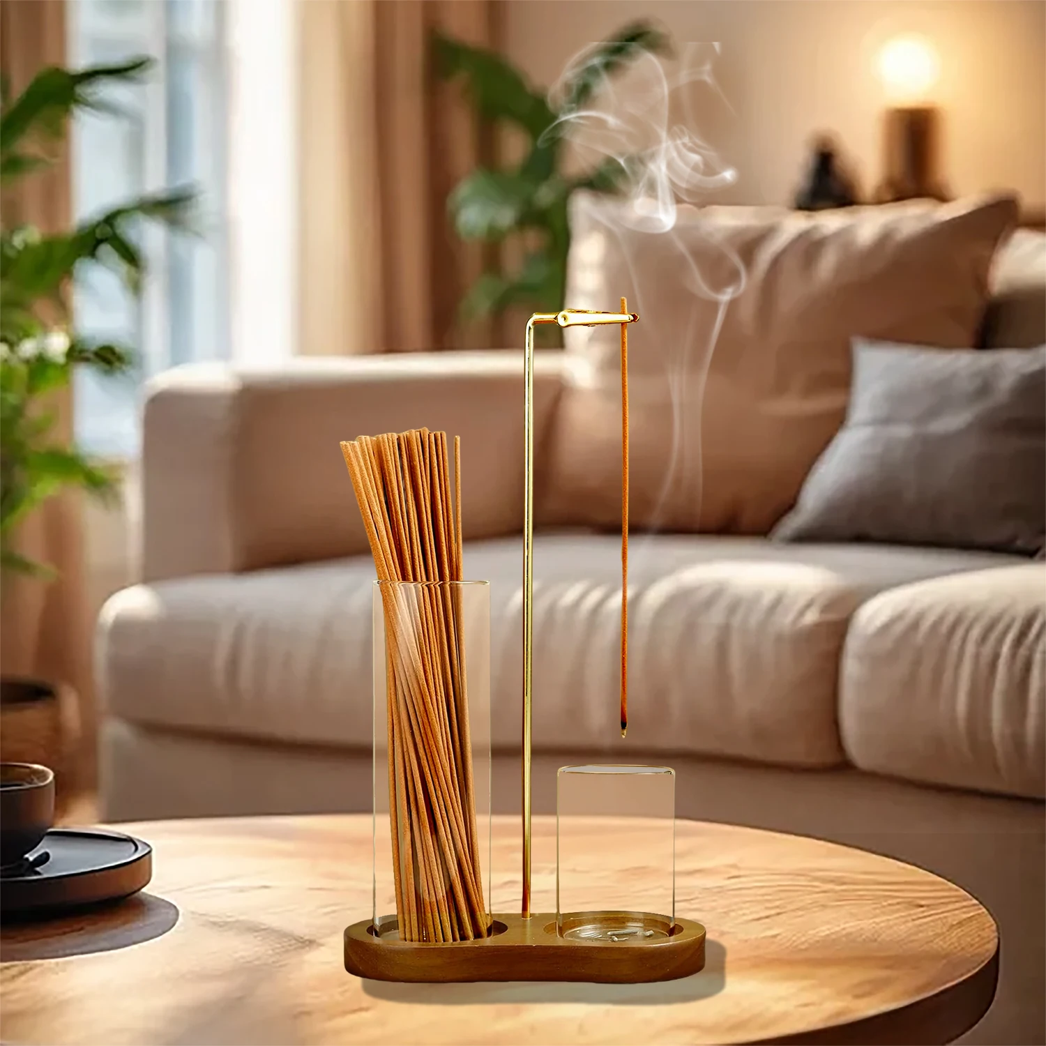 2 in 1 Incense Holder for Sticks Anti-Ash Flying Incense Burne with Glass Ash Catcher and Sticks Organizer for