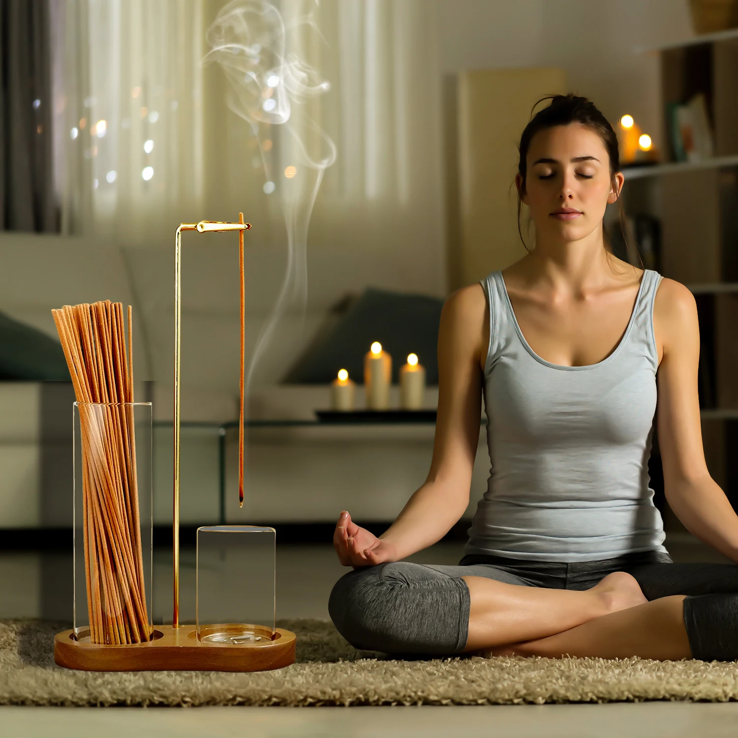 2 in 1 Incense Holder for Sticks Anti-Ash Flying Incense Burne with Glass Ash Catcher and Sticks Organizer for