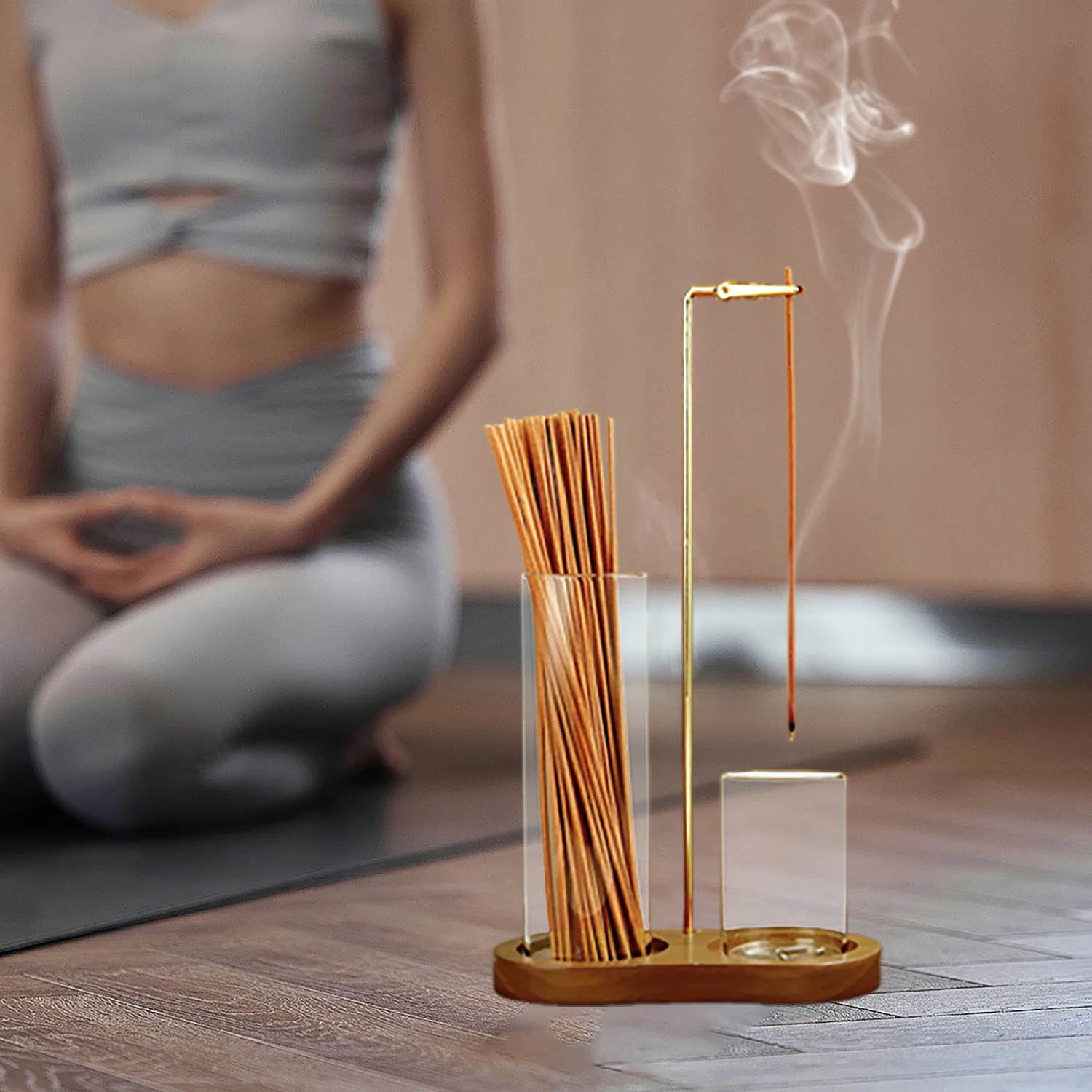 2 in 1 Incense Holder for Sticks Anti-Ash Flying Incense Burne with Glass Ash Catcher and Sticks Organizer for