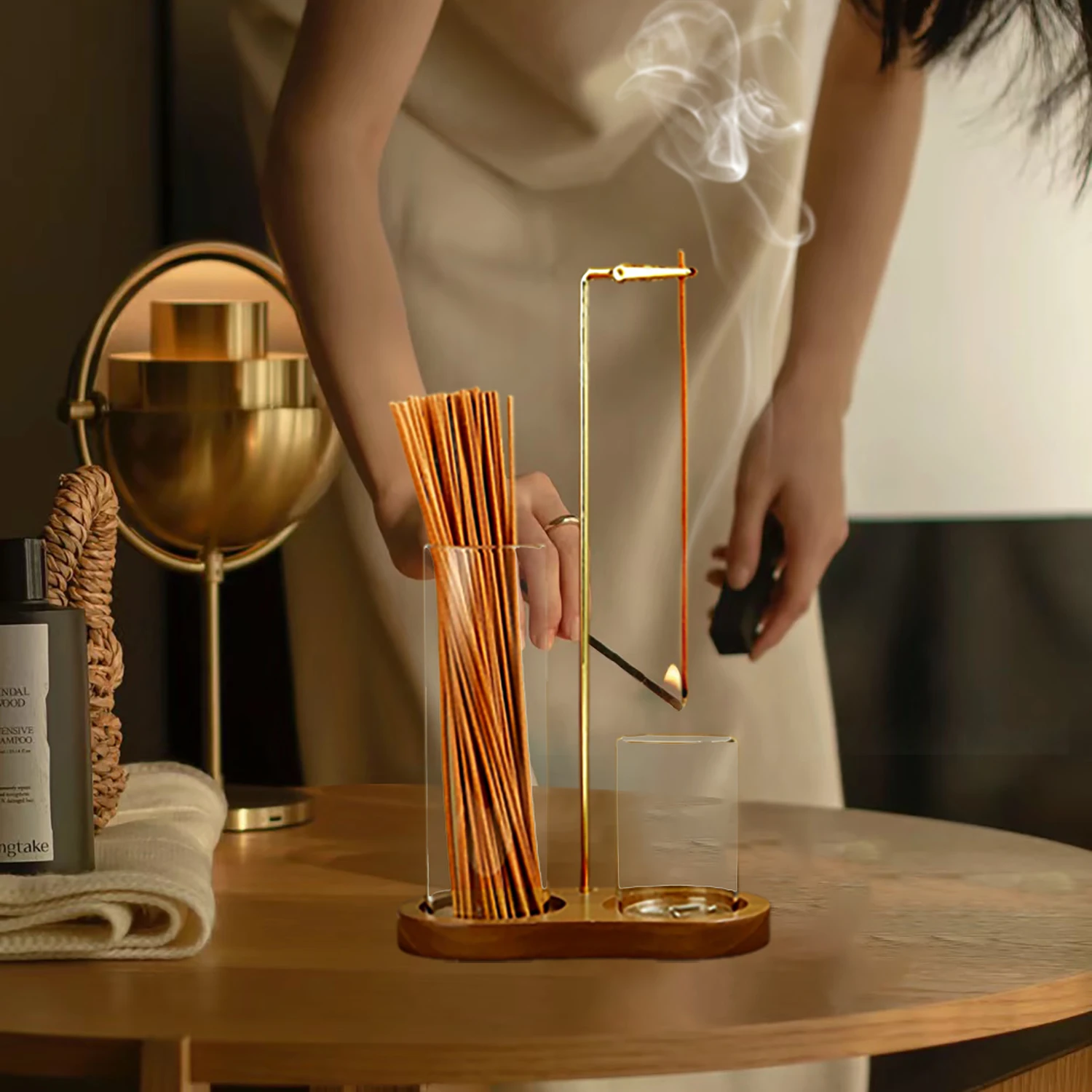 2 in 1 Incense Holder for Sticks Anti-Ash Flying Incense Burne with Glass Ash Catcher and Sticks Organizer for