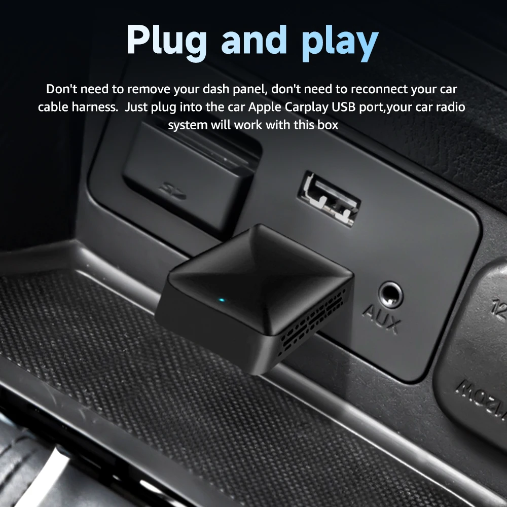 2 in 1 Mini AI Box Wired to Wireless Carplay and Android Auto Compatible with all Cars Plug and Play Smart Dongle