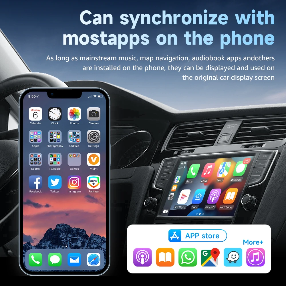 2 in 1 Mini AI Box Wired to Wireless Carplay and Android Auto Compatible with all Cars Plug and Play Smart Dongle