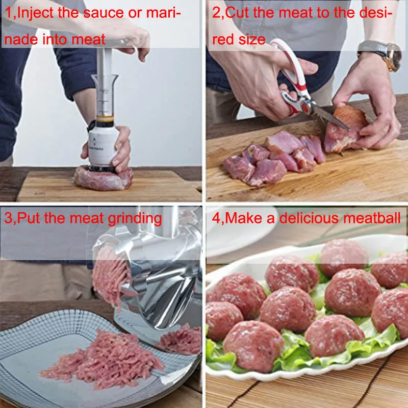 2-in-1 Professional Meat Tenderizer Marinade Injector BBQ Meat Steak Beef Sauce Tenderizer with Stainless Steel Needle