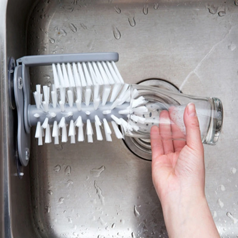 2 in 1 Sink Suction Cup Cleaning Brush Baby Pacifier Straw Scrubber Glass Bottle Brush Cup Drink Mug Brush Kitchen