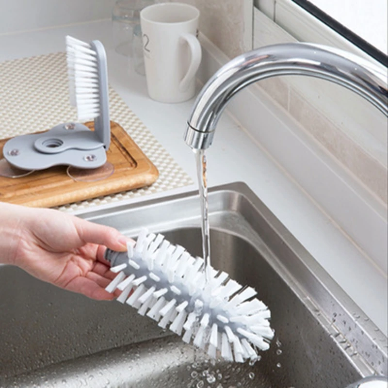 2 in 1 Sink Suction Cup Cleaning Brush Baby Pacifier Straw Scrubber Glass Bottle Brush Cup Drink Mug Brush Kitchen