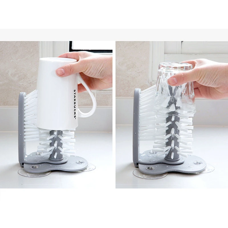 2 in 1 Sink Suction Cup Cleaning Brush Baby Pacifier Straw Scrubber Glass Bottle Brush Cup Drink Mug Brush Kitchen