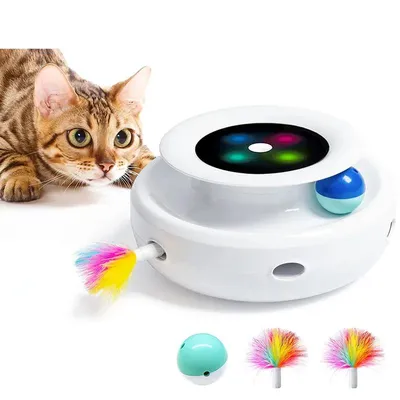 2 in 1 Smart Cat Toys Automatic Feather Fun Ball Toy Set For Cat Dog 5 Modes Electronic Interactive Pet Toy Accessories