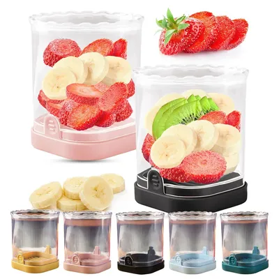 2-in-1 Stainless Steel Manual Slicer and Chopper Cup – Detachable Fruit/Vegetable Cutter for Strawberries Bananas