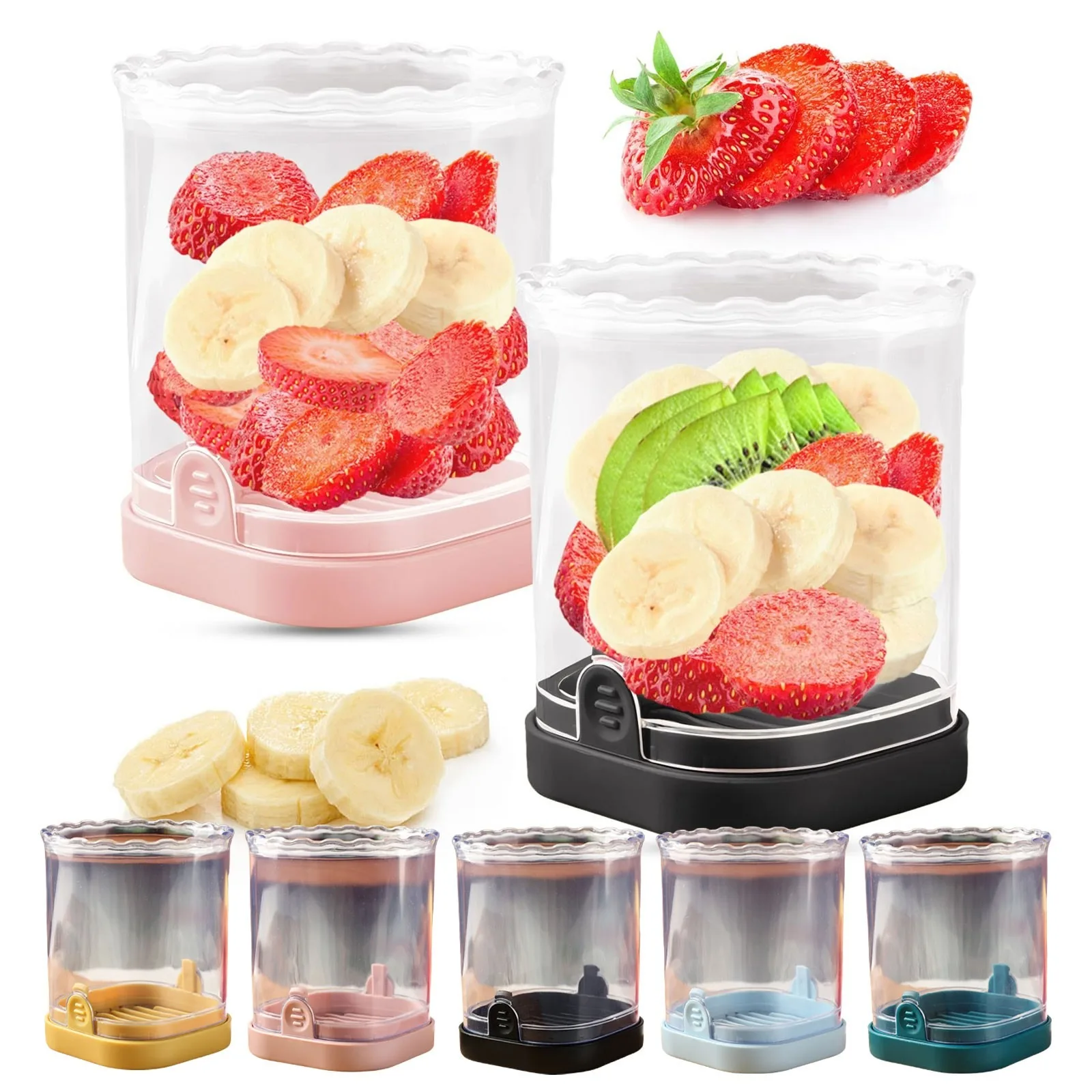 2-in-1 Stainless Steel Manual Slicer and Chopper Cup – Detachable Fruit/Vegetable Cutter for Strawberries Bananas 2-in-1 Stainless Steel Manual Slicer and Chopper Cup – Detachable Fruit/Vegetable Cutter for Strawberries Bananas