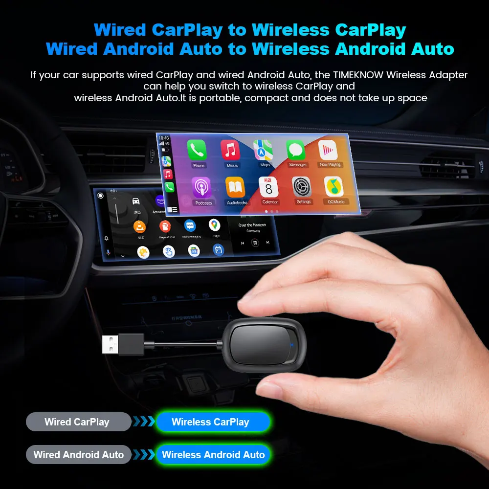 2 In1 CarPlay and Android Auto Mini Box Wireless CarPlay Adapter Wired to Wireless CarPlay For USB/Type C Dongle
