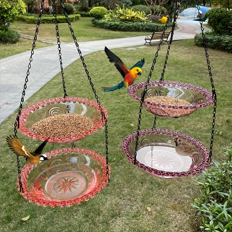 2-layer Bird Feeder, Suspended Bird Bath, Courtyard Decoration, Durable Tray with Chain for Bird Bath, Outdoor Bird 2-layer Bird Feeder, Suspended Bird Bath, Courtyard Decoration, Durable Tray with Chain for Bird Bath, Outdoor Bird