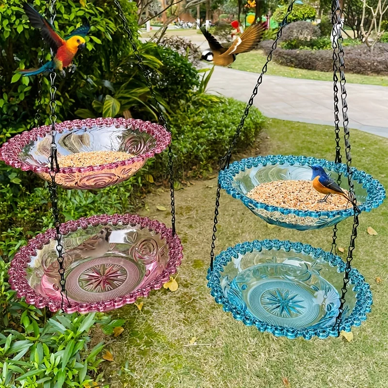 2-layer Bird Feeder, Suspended Bird Bath, Courtyard Decoration, Durable Tray with Chain for Bird Bath, Outdoor Bird 2-layer Bird Feeder, Suspended Bird Bath, Courtyard Decoration, Durable Tray with Chain for Bird Bath, Outdoor Bird