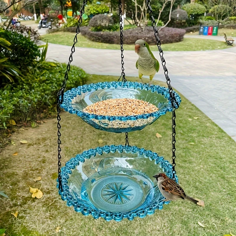 2-layer Bird Feeder, Suspended Bird Bath, Courtyard Decoration, Durable Tray with Chain for Bird Bath, Outdoor Bird 2-layer Bird Feeder, Suspended Bird Bath, Courtyard Decoration, Durable Tray with Chain for Bird Bath, Outdoor Bird