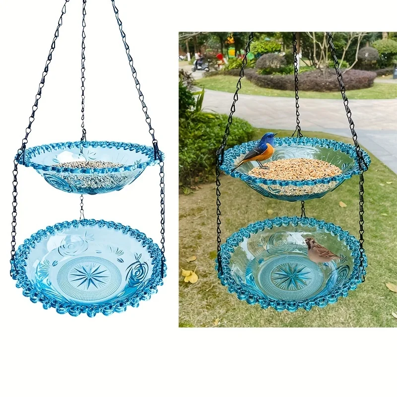 2-layer Bird Feeder, Suspended Bird Bath, Courtyard Decoration, Durable Tray with Chain for Bird Bath, Outdoor Bird 2-layer Bird Feeder, Suspended Bird Bath, Courtyard Decoration, Durable Tray with Chain for Bird Bath, Outdoor Bird