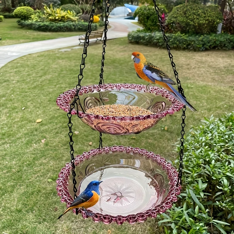 2-layer Bird Feeder, Suspended Bird Bath, Courtyard Decoration, Durable Tray with Chain for Bird Bath, Outdoor Bird 2-layer Bird Feeder, Suspended Bird Bath, Courtyard Decoration, Durable Tray with Chain for Bird Bath, Outdoor Bird