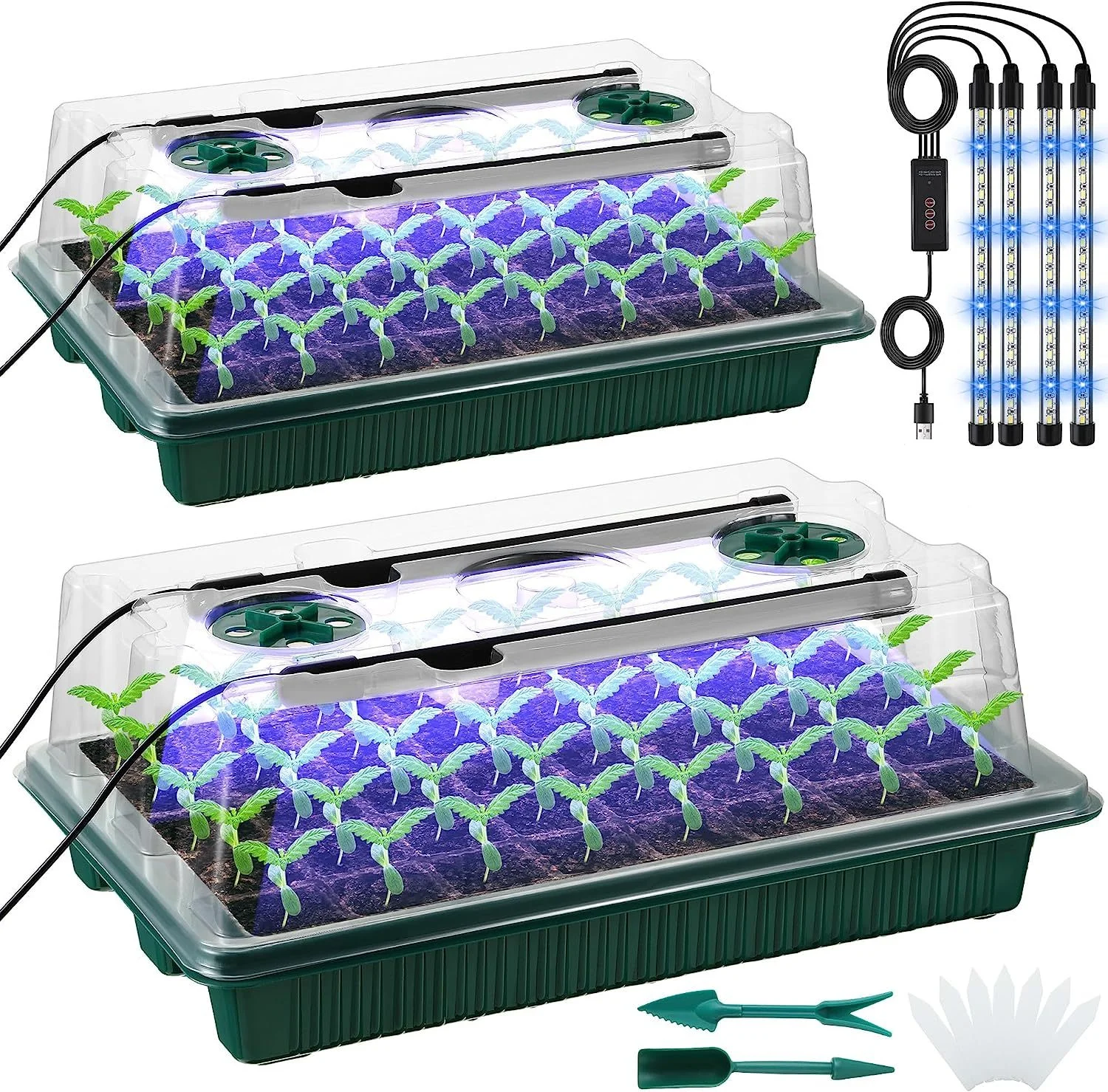 2 Packs of Seed Starter Trays With High Dome Germination Kit – 80 Cells, 4 LED Grow Lights, Smart Timer & 3 Modes For 2 Packs of Seed Starter Trays With High Dome Germination Kit – 80 Cells, 4 LED Grow Lights, Smart Timer & 3 Modes For