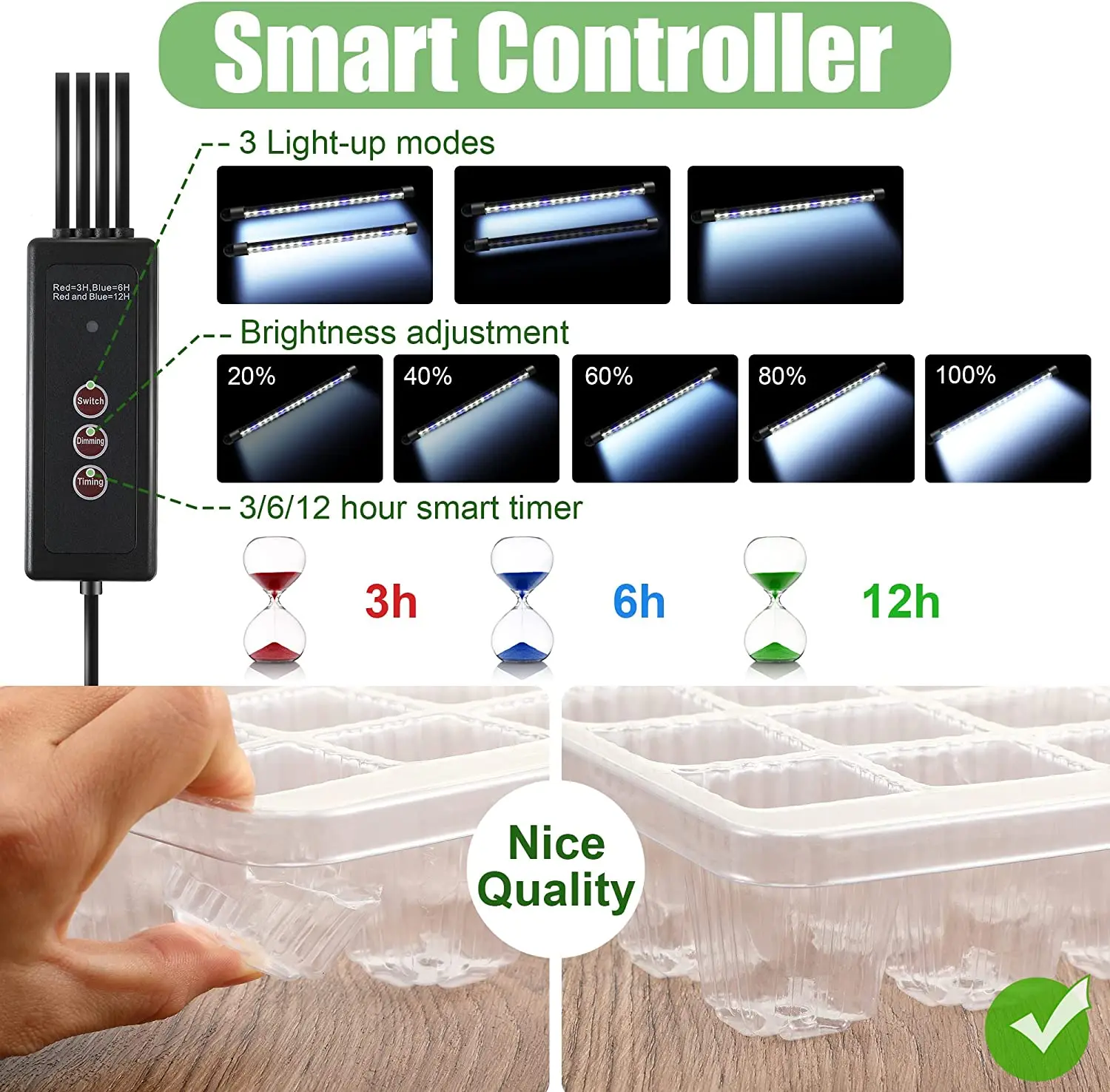 2 Packs of Seed Starter Trays With High Dome Germination Kit – 80 Cells, 4 LED Grow Lights, Smart Timer & 3 Modes For