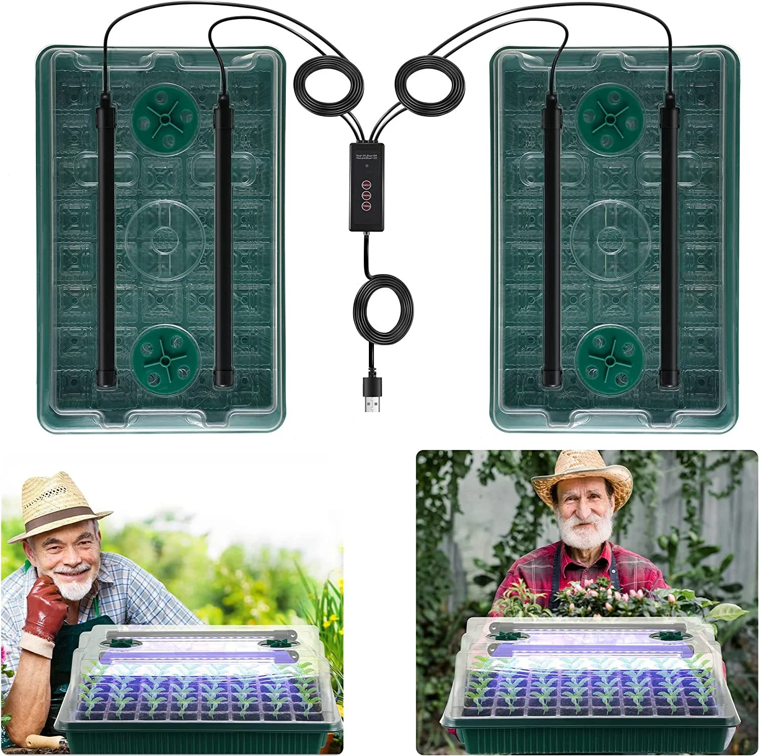 2 Packs of Seed Starter Trays With High Dome Germination Kit – 80 Cells, 4 LED Grow Lights, Smart Timer & 3 Modes For